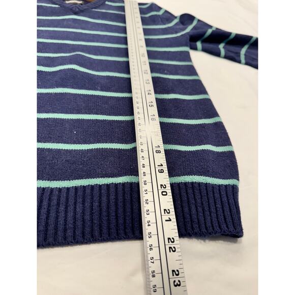 Nordstrom Kids Stripe Cotton Blend V-Neck Sweater Size L 10/12 Navy Mint Green - Picture 7 of 8